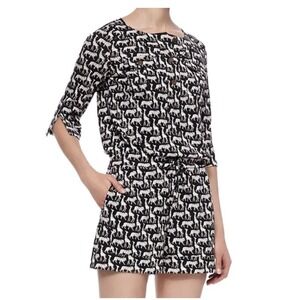 Diane Von Furstenburg Opal Jungle Animal Print Silk Button Front Romper Size 6‎
